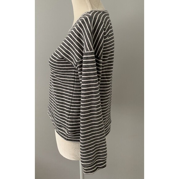 Altar’d State Cropped 3/4 Sleeve Sweatshirt Gray White Stripes embroidered Small - Picture 5 of 9